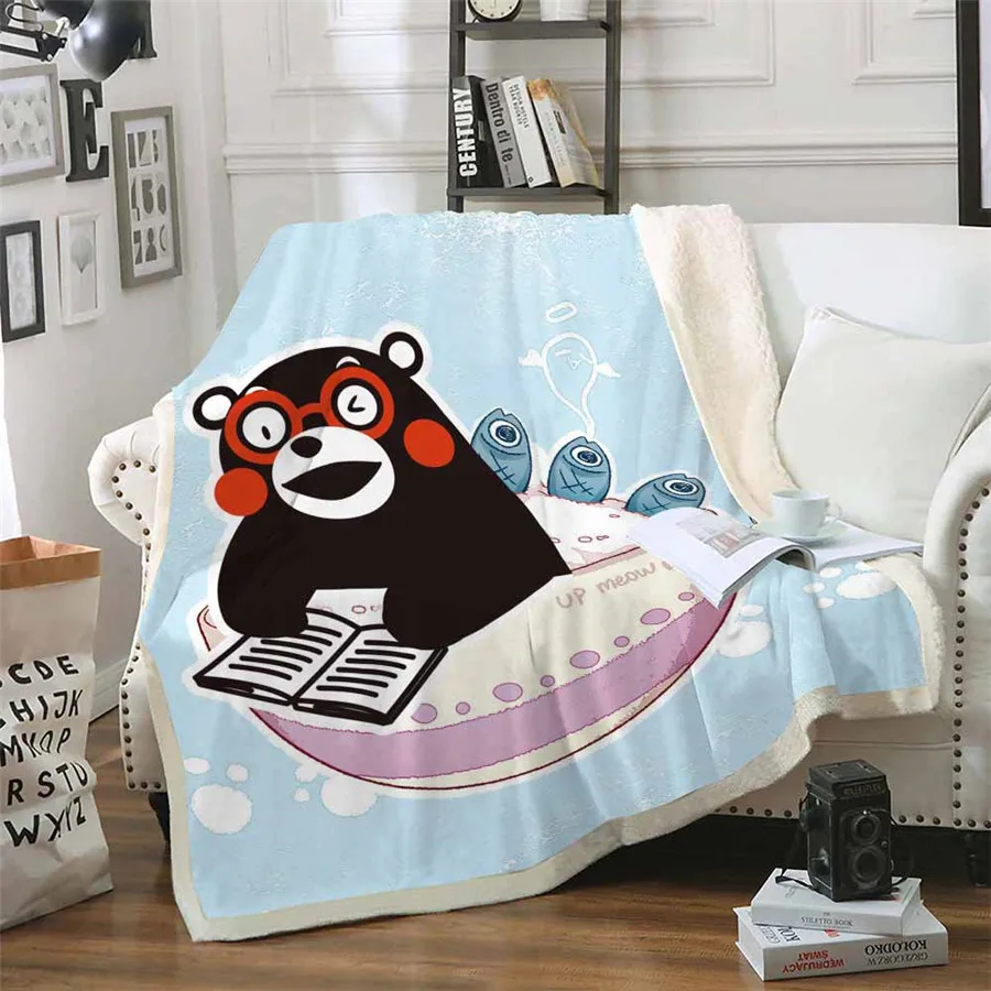 

HELENGILI Kumamoto Bear Sherpa Blanket Bedspread Velvet Plush Soft Comfortable Home Camping Aircraft Blanket