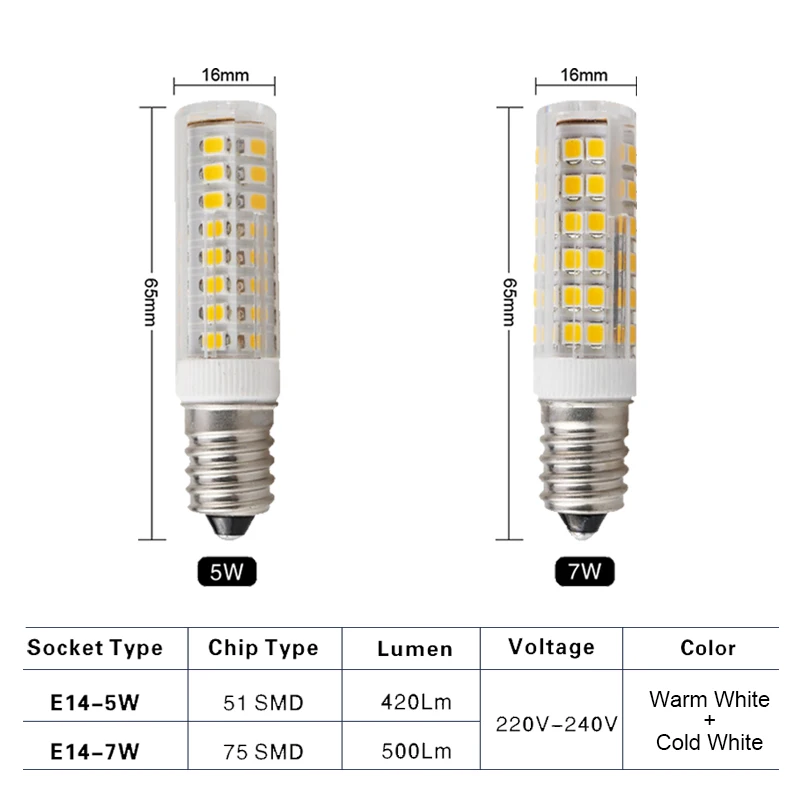 6pcs/lot LED Lamp E14 3W 4W 5W 7W AC220V 230V 240V Bombillas LED Light Corn Bulb SMD2835 Crystal Candle For Chandeliers Lighting