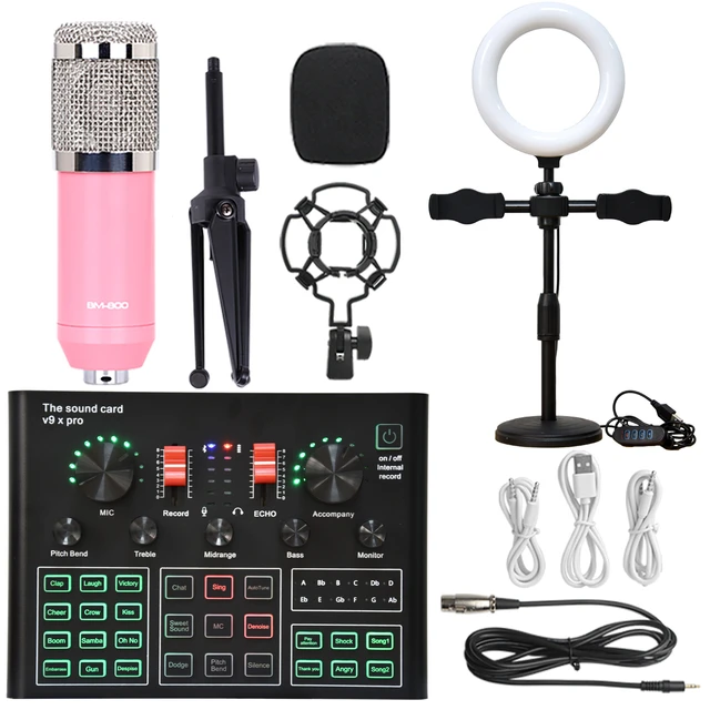 Kit d'enregistrement en Studio, carte son, enregistrement Audio en direct  avec câble, pour téléphone, ordinateur, mélangeur de voix en direct -  AliExpress