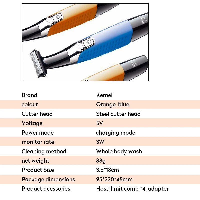 Keimei Электрический триммер для бороды Триммер для волос USB перезаряжаемая Бритва для мужчин Профессиональный Эпилятор с одним лезвием машинка для стрижки бороды бритва