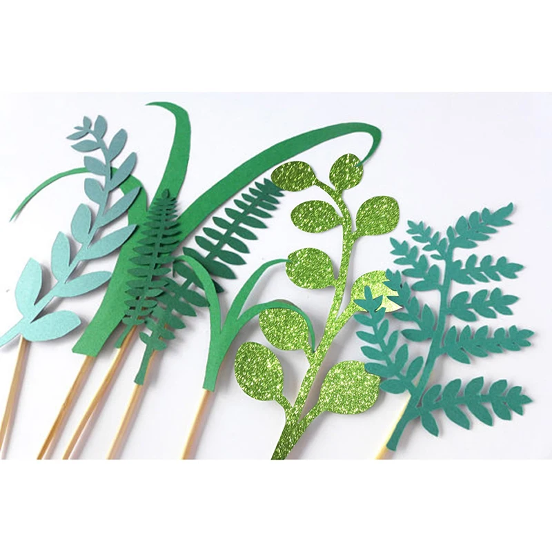 Декорации для торта с природным зеленым растением лазерные флажки кексов