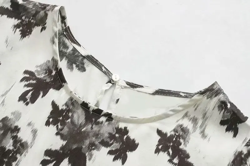 Женские винтажные чернила с цветочным принтом vestidos Повседневные плиссированные пышные рукава шикарное платье женские элегантные Мини платья с круглым вырезом и оборками DS2871