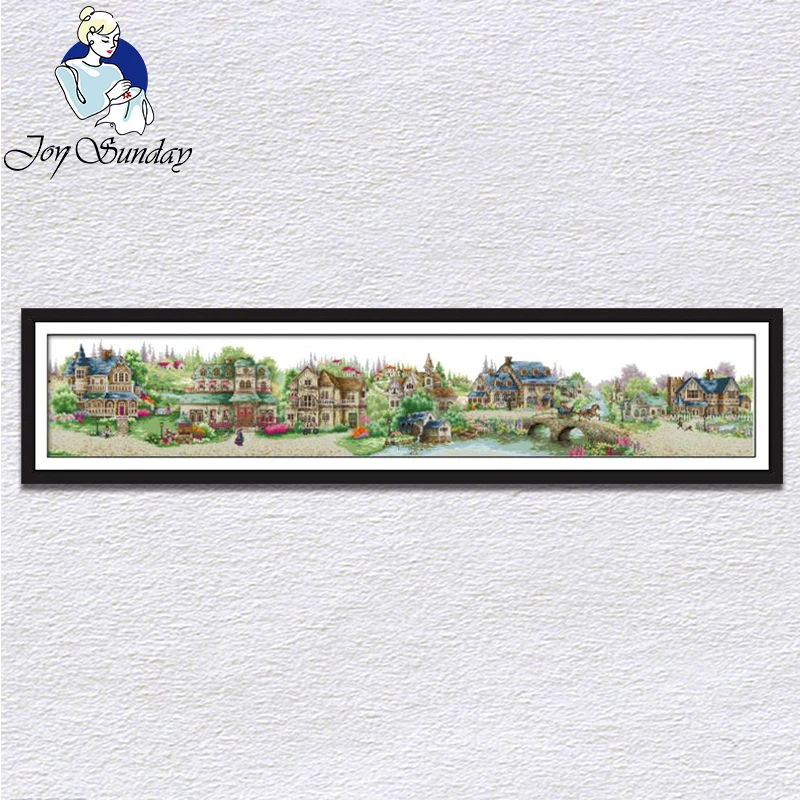 

Joy Sunday European town scenery cross stitch kit counted pattern Printed Chinese embroidery needlework set decorations for home