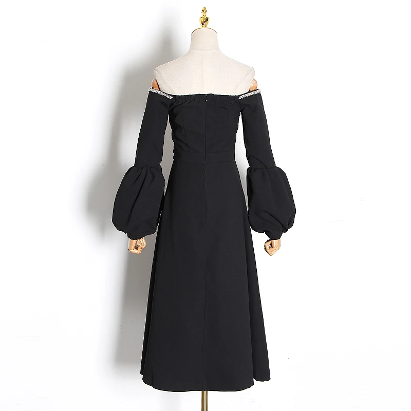 Лоскутное бриллиантовое женское платье с вырезом лодочкой фонарь с длинным рукавом Высокая талия с рюшами платья Женская мода