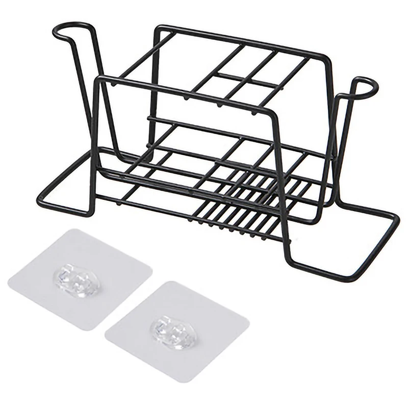 

Wrought Iron Toothbrush Rack Bathroom Set Cup Storage Rack Strong Suction Wall Mounted Toiletries Rack Black