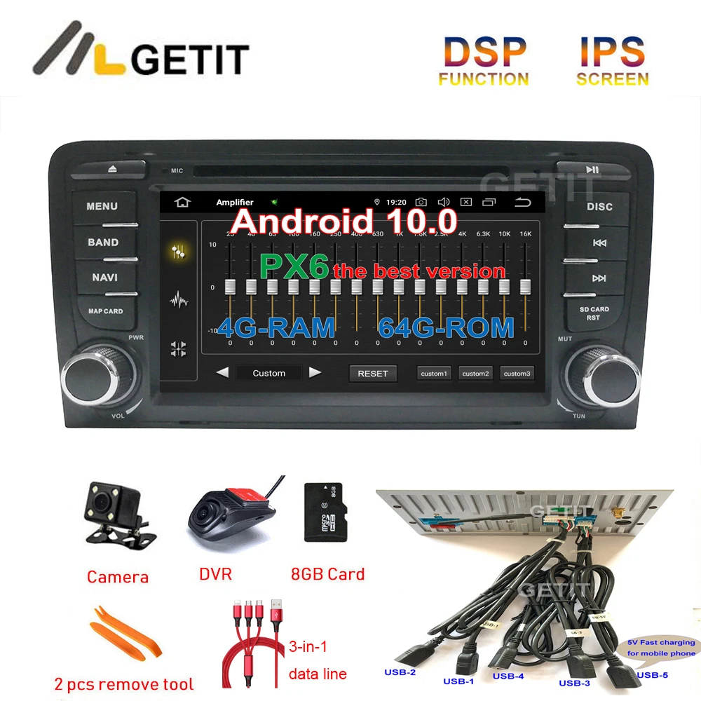 5-USB DSP Android 10 0 автомобильный DVD видео стерео плеер GPS навигация для Audi A3 8P 2003-2012 S3