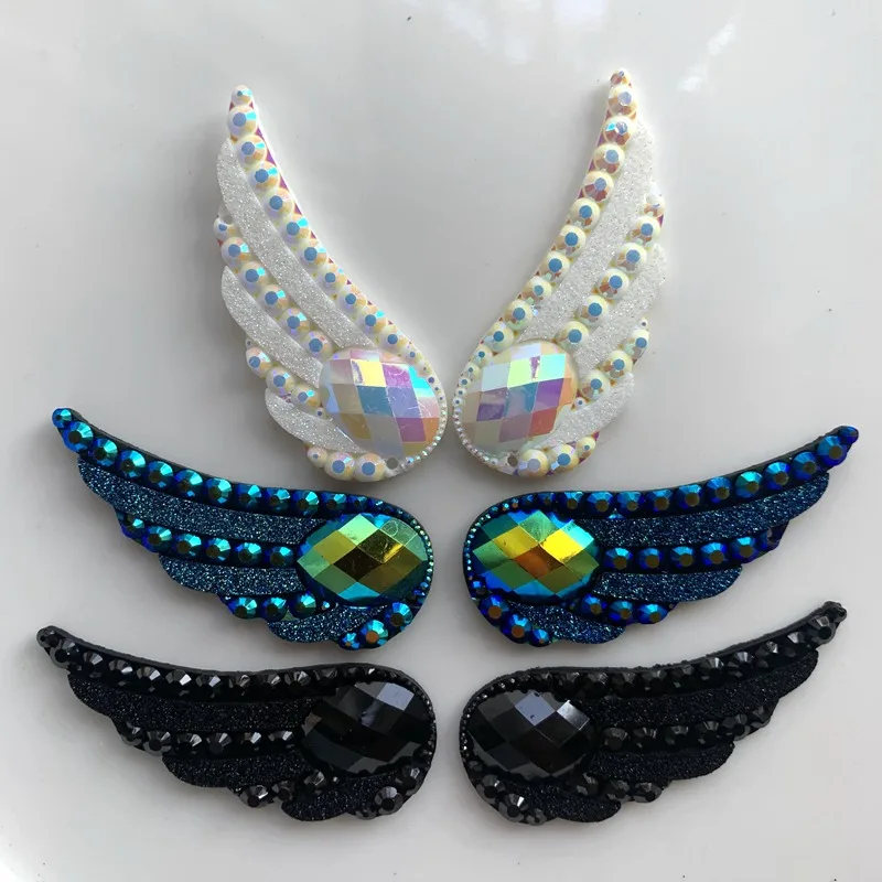 

12pcs (6 pairs) 20x54mm Angel's wings Gems Flat back Rhinestone Cabochon Embellishment Scrapbooking DIY Crafts