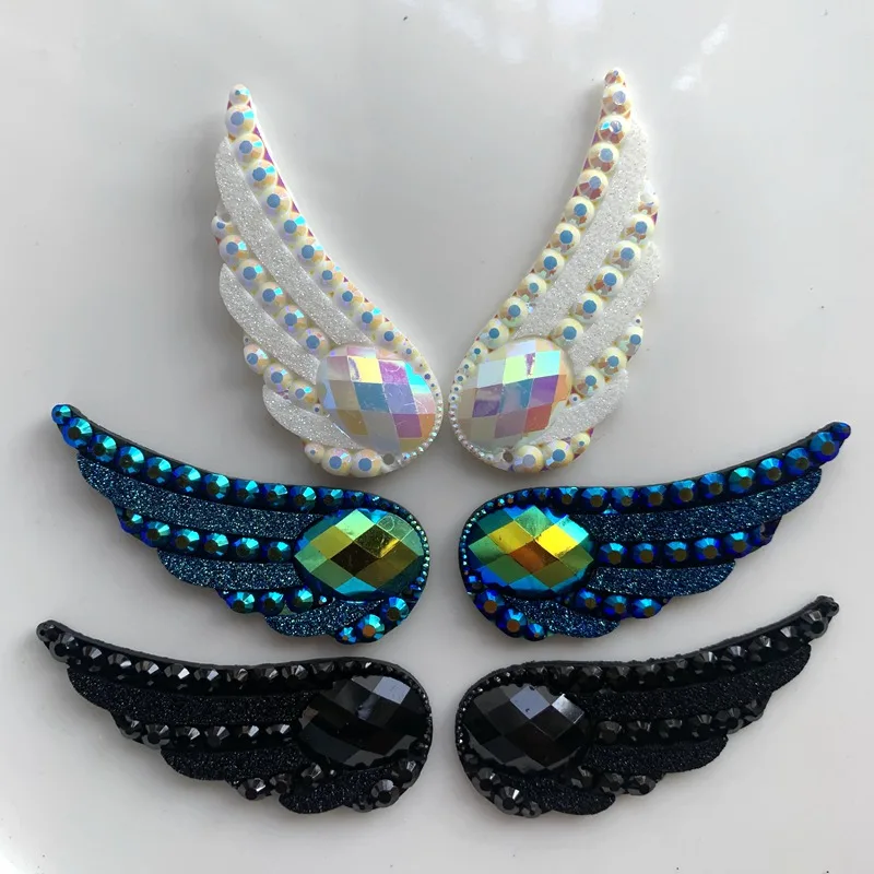 12pcs (6 pairs) 20x54mm Angel's wings Gems Flat back Rhinestone Cabochon Embellishment Scrapbooking DIY Crafts