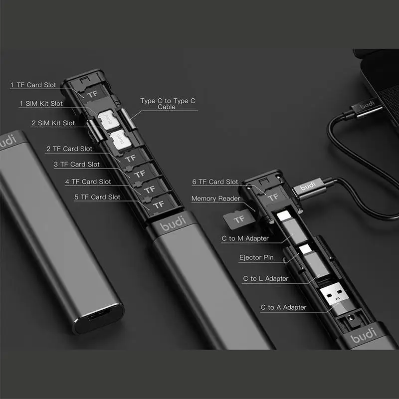 BUDI Multi-function Smart Adapter Card Storage Data Cable USB Box for iPhone Computer Extended Storage usb hub adapter usb port adaptor usb hub converter