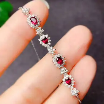 

Myanmar natural Garnet Bracelet 925 silver green gemstone 3x4mm