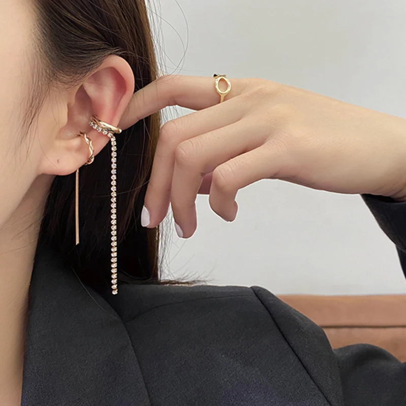 AENSOA 2020 Mode Gold Farbe Kristall Ohr Manschetten Clip Ohrringe für Frauen Trendy Kletterer Kein Piercing Gefälschte Knorpel Ohrring Geschenk