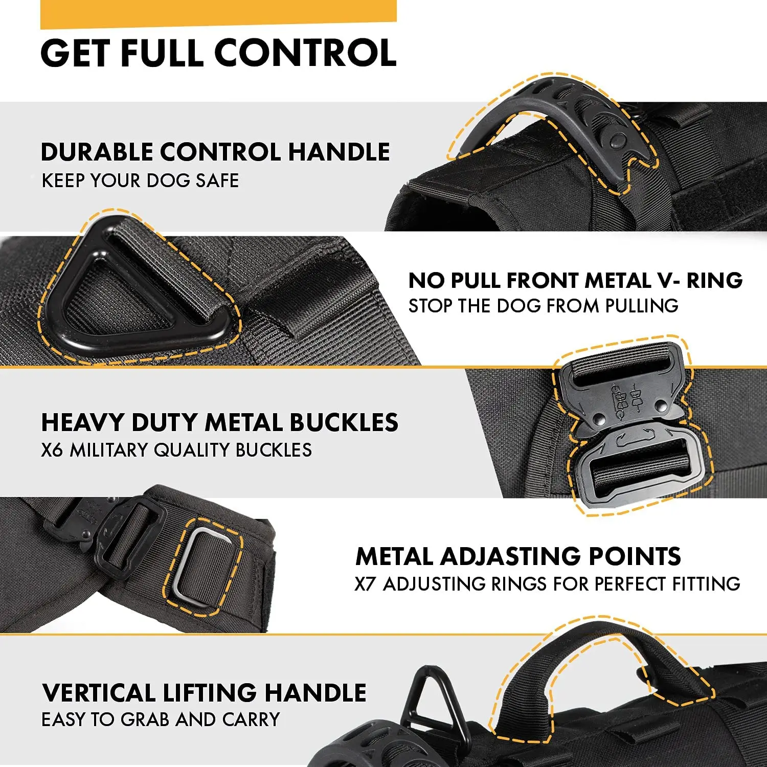 Tactical Molle Dog Harness for Large Dog Vest with Side Bags Pouches for Military Service Dog Working Training