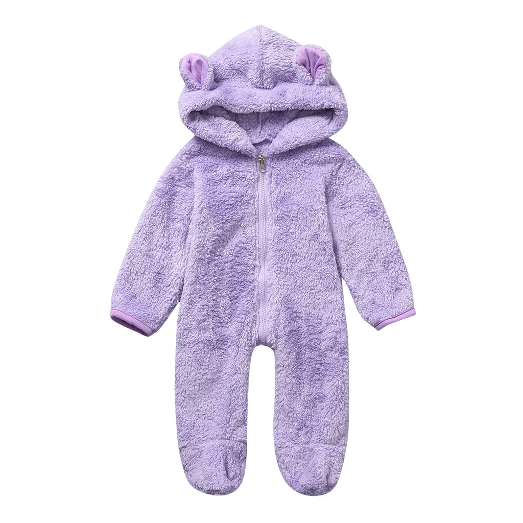 Флисовый Детский комбинезон для новорожденных мальчиков, зимний комбинезон, однотонный комбинезон с капюшоном, теплое пальто, верхняя одежда с длинными рукавами, детские наборы для новорождённых, комбинезон - Цвет: Purple