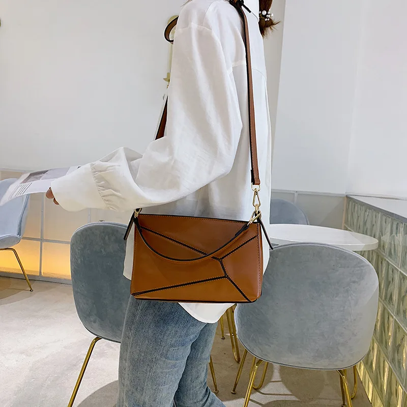 

JIULIN A New Type of Stitching Geometric Figure Small Square Bag with Irregular Back One Shoulder and Oblique Woman Bag