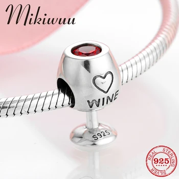 

2019 Hot New 925 Sterling Silver Red wine cup goblet red CZ fine beads Charms Fit Original Mikiwuu Charm Bracelet Jewelry making