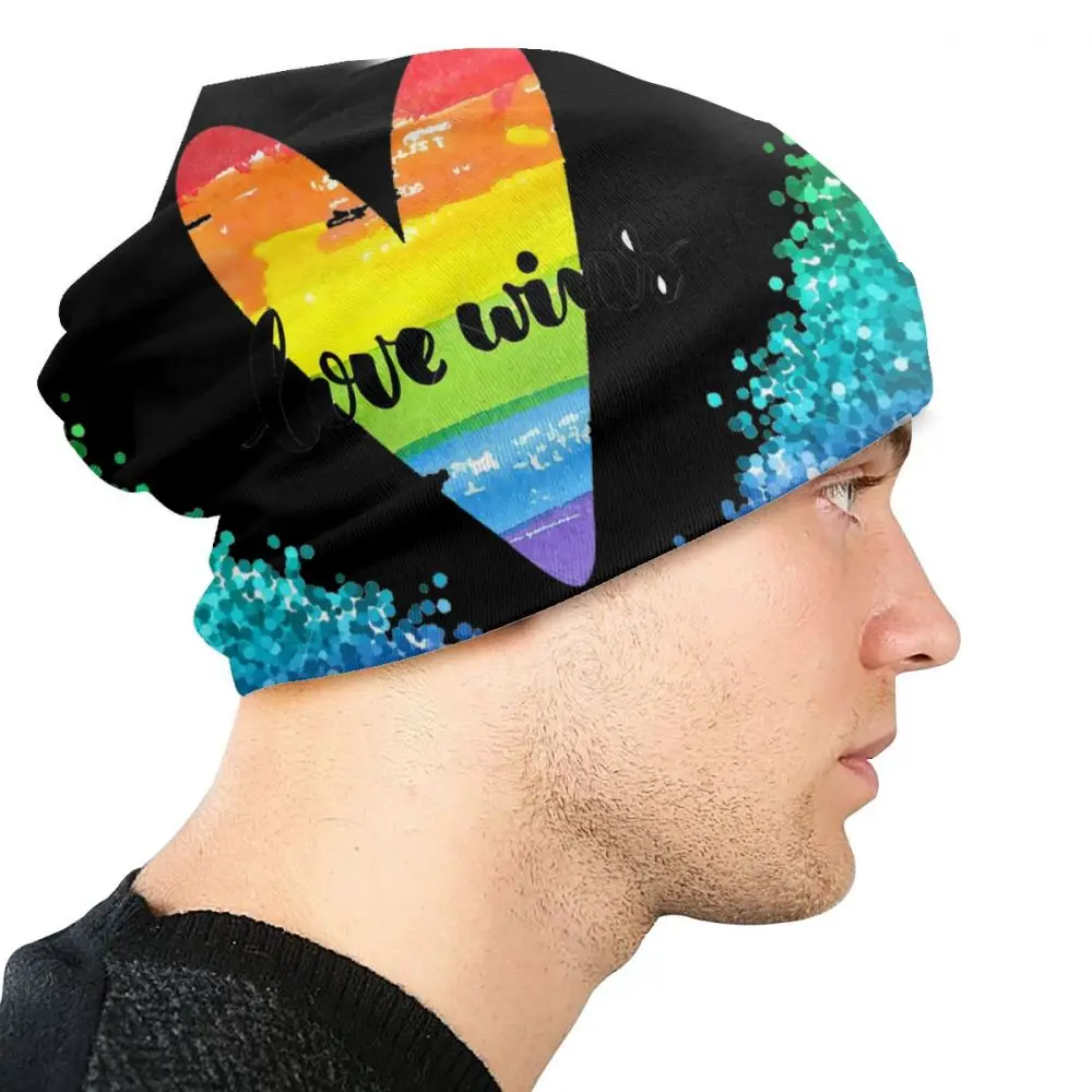 Love Wins, Радужная, акварельная, с сердцем, унисекс, для взрослых, Повседневная шапка, зимняя, теплая, вязанная, лыжная, с рукавом, Skully, шапочки, шапка