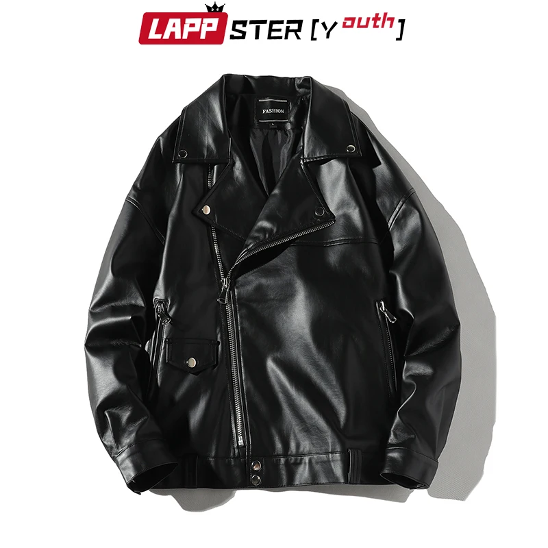 LAPPSTER-Youth мужская Японская уличная кожаная куртка Осенняя мотоциклетная черная ветровка Корейская байкерская куртка
