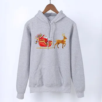 

Women Merry Christmas Funny Hoodie Spring Autumn Hoodies Santa And Rudolph Gray Black Hoody Female Hooded Sweatshirt Sportswear