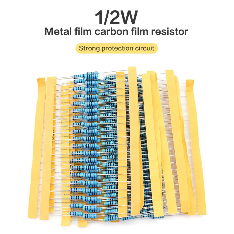 0.5W 1W 2W Metal Film Resistor 1% Assortment Kit 10 22 47 100 1K 3.9K 5.6K 10K 100K 150K 820K ohm Power set of resistors diy