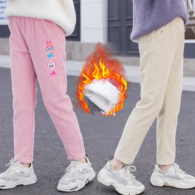 

Kids Trousers Corduroy Pants Embroidery Rabbit Pattern Harem Pants Children Clothing Big Girls Warm Sports Pants 4-14T Teenagers