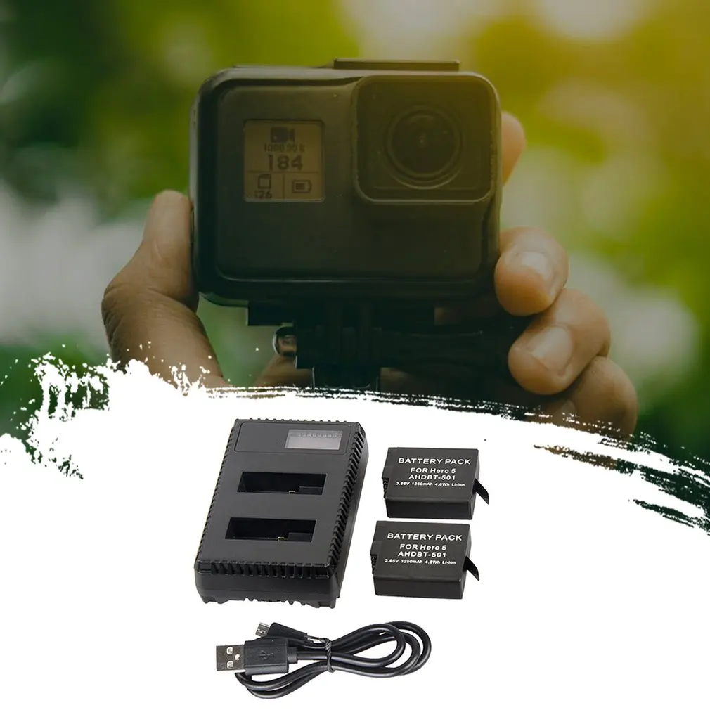Подходит для Gopro набор Ahdbt-501 двумя батареями ЖК-дисплей Двойная зарядка Usb кабель портативная защита от перегрева