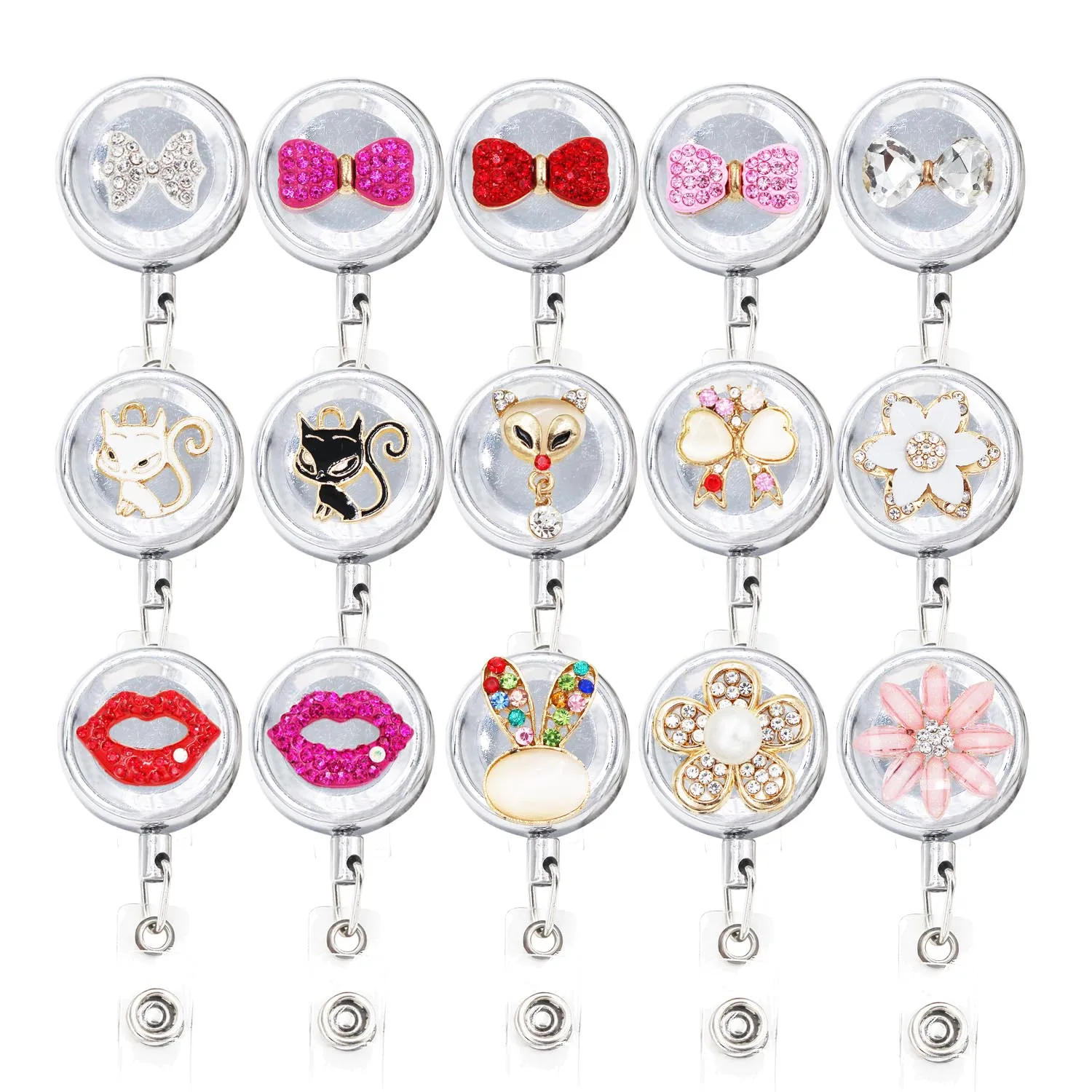 

Animal Flower Kiss 3.2cm Retractable Badge Holder Belt Clips Metal ID Badge Reel Heavy Duty Steel Wire Cord