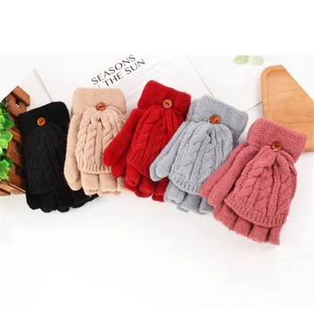 

Women Half Finger Gloves Thermal Thicken Gift Mittens Autumn Winter Hand Warmer Artificial Wool Knitted Flip Soft