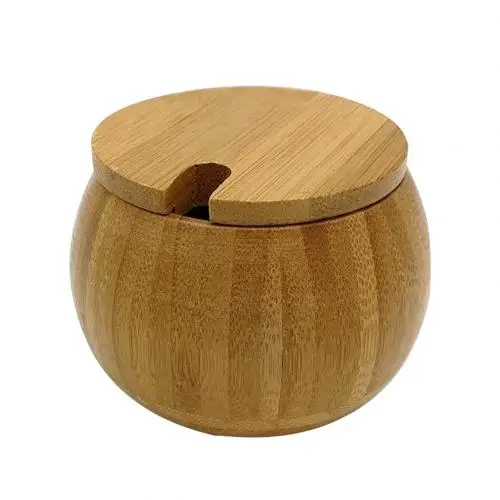 Wood Color Бамбук ручной работы кухонные ингредиенты приправа банка для соли специй с крышкой Ложка - Цвет: Wood Color