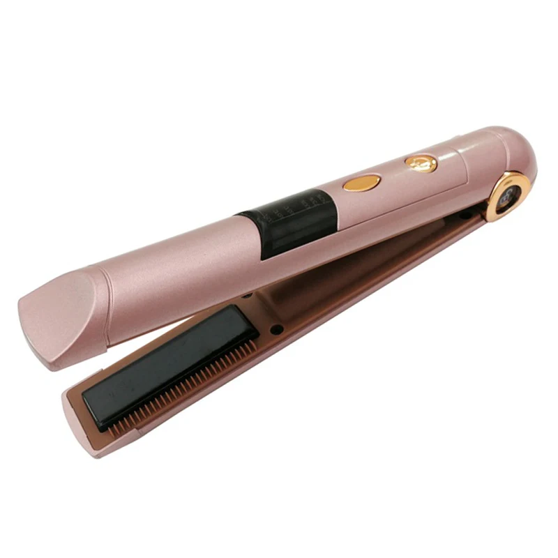 Rose Gold Портативный USB Перезаряжаемый Профессиональный мини 2 в 1 выпрямитель для волос для завивки волос светодиодный дисплей беспроводной утюжок для волос инструмент для волос - Цвет: Rose Gold