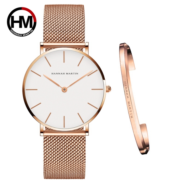 white Dial Watch Japan Quartz Simple Design Waterproof Rose Gold Stainless Steel Mesh Band Lady Watches for Women