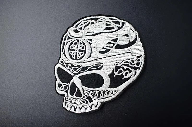 3pcs Embroidered Black & White Skull Clothing Patches For