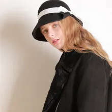 01912-HQ-FW003266A японский дизайн бант мягкая шерсть леди ужин ведро Кепка женская шляпа для отдыха