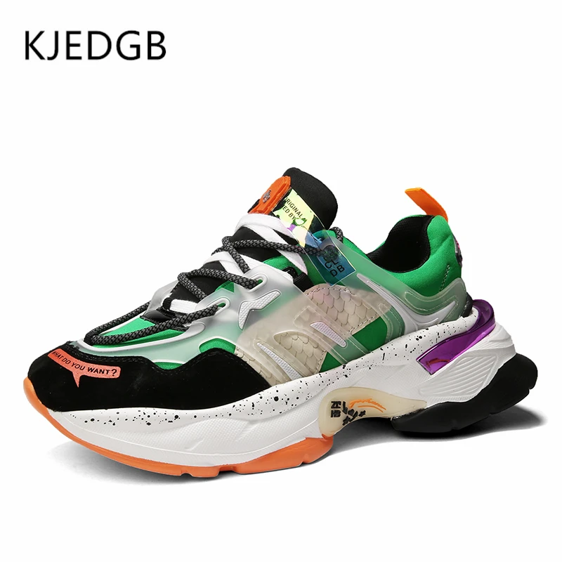 KJEDGB модные кроссовки на платформе для мужчин; коллекция года; мужская повседневная обувь; модные кроссовки для тренировок; Tenis Masculino Adulto; Прямая поставка - Цвет: Зеленый