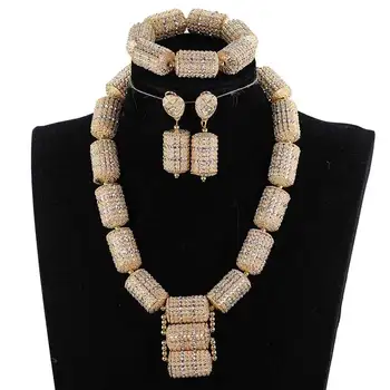

Afican Gold Jewelry Sets for Women 2019 Bridal Gift Nigerian Wedding African Beads Jewelry Set Chunky Pendant Necklace