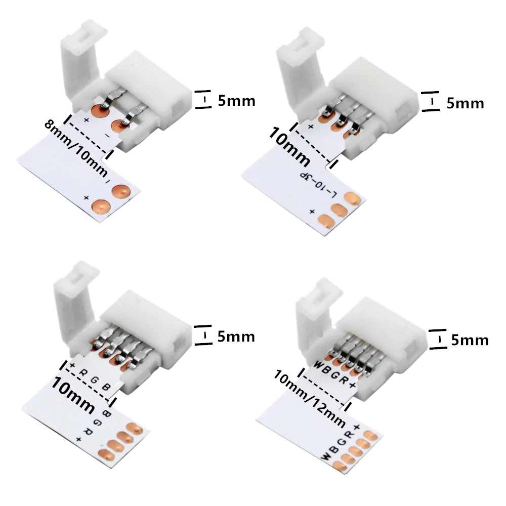 2pin/3pin/4pin/5pin угловой разъем 8 мм/10 мм/12 мм T/L/X PCB форма паяный соединитель для WS2812 WS2811 пикселей светодиодные полосы света