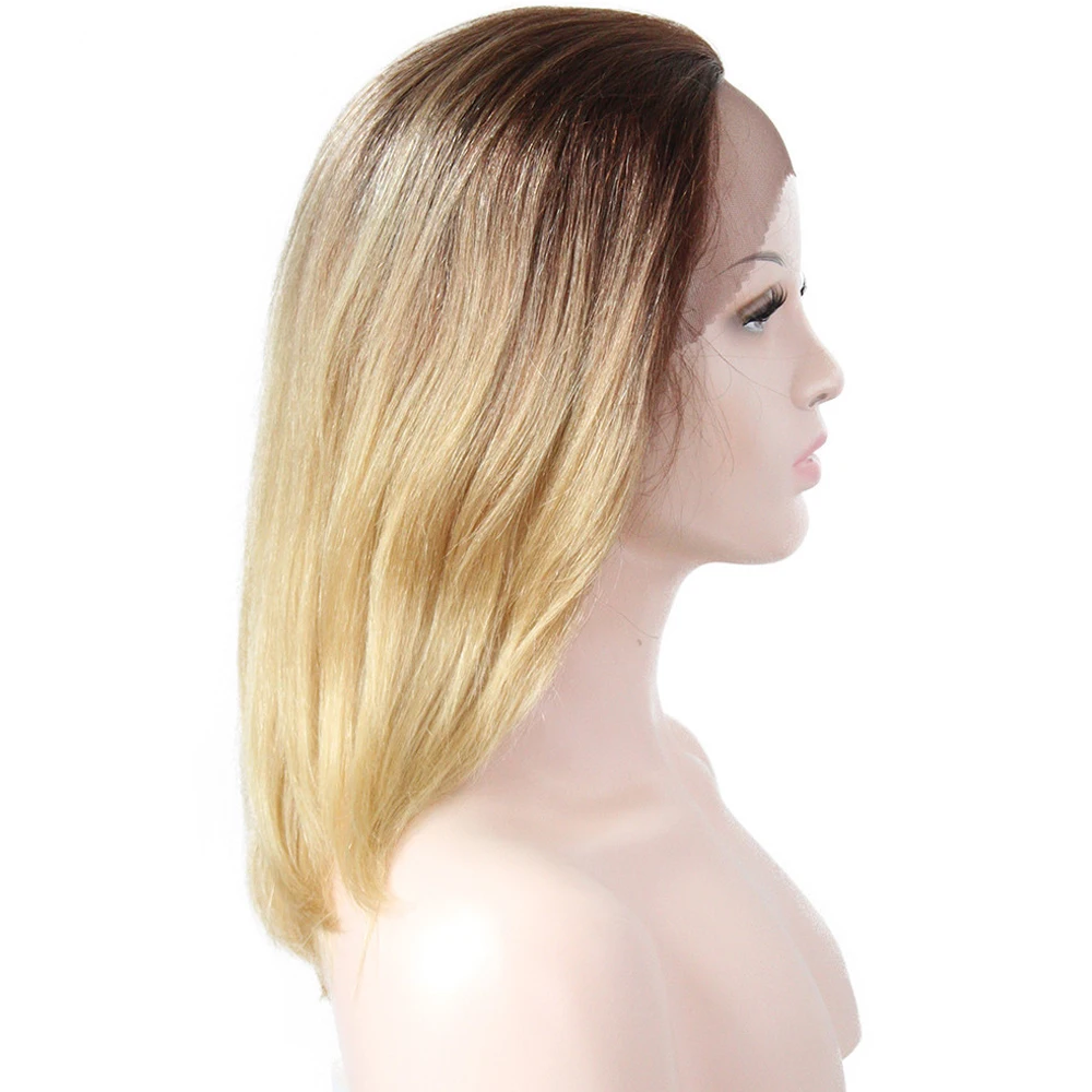Ombre Brown Blonde Straight Human Hair Wigs Free Part Euphoria Brazilian Short Bob Lace Front 613 Wig For Black Women Remy Hair