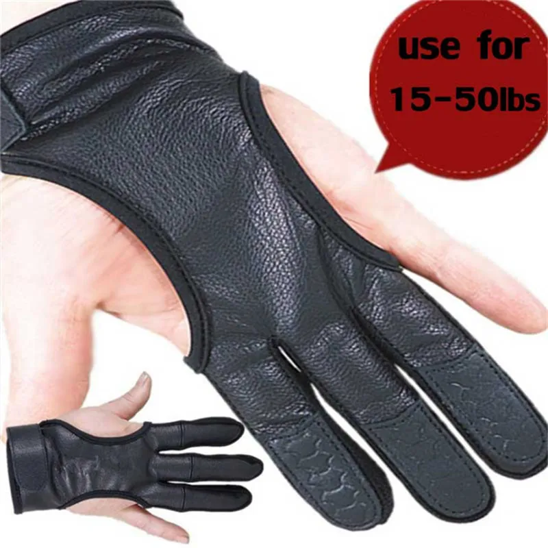 Billige 1PCArchery 3 Finger Handschuhe Leder in Schwarz Hohe Elastische Hand Schutz Handschuhe Schießen Jagd Zubehör