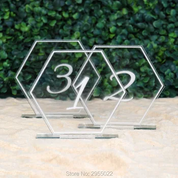 

Laser Cut clear Acrylic wedding Hexagon table numbers, Free Standing Numbers centerpiece,table number holder