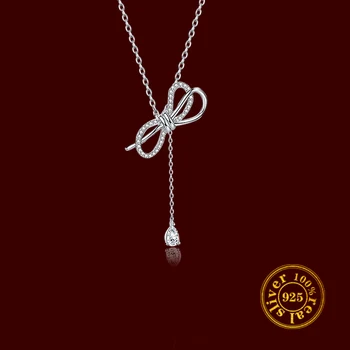 

bague femme argent 925 sterling silver luxury Jewelry For Women Love Rose Gold Pendant bowknot Necklace