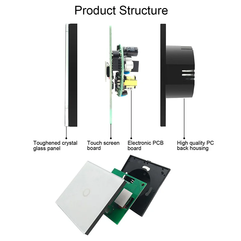 Настенный сенсорный выключатель, 220 В переменного тока, белая кристальная стеклянная панель, 1 комплект, 1 способ, сенсорный выключатель, настенный светильник ЕС, сенсорный экран