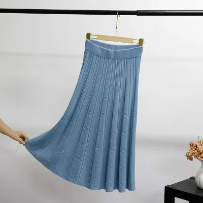 Модные трикотажные юбки женские зимние повседневные длинные юбки gonne donna с высокой талией Женская трикотажная юбка-пачка rokjes dames розового цвета - Цвет: blue