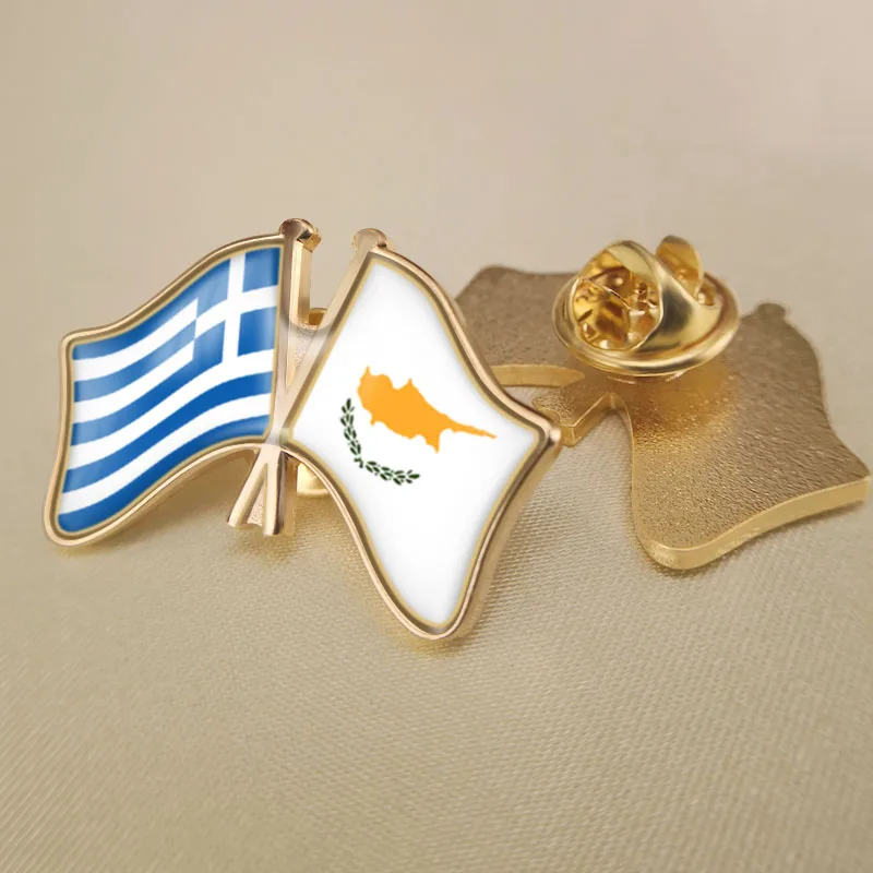 

Greece and Cyprus Crossed Double Friendship Flags Lapel Pins Brooch Badges