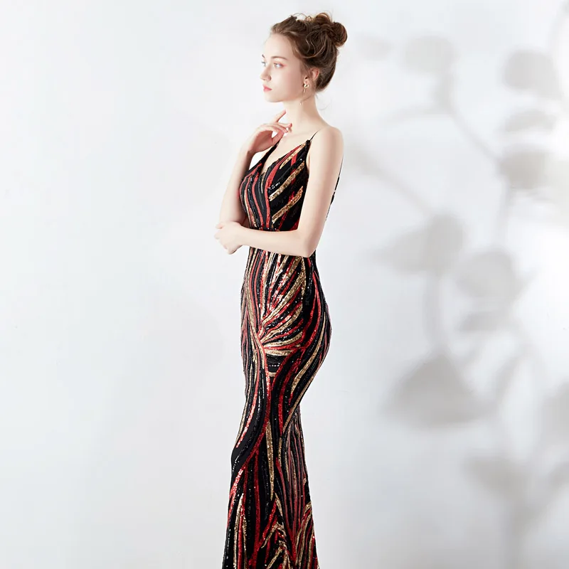 Футболка контрастных цветов с блестками элегантное вечернее платье Vestido de Fiesta на тонких бретелях длинное вечернее платье для выпускного вечера YNY-16002