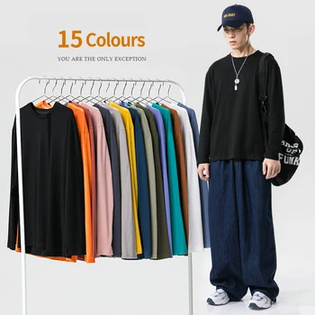 

2020 Men's Autumn T-shirt Round collar slim High quality cotton shirt Basic 15 colors Classic Solid color Long sleeve T-shirt