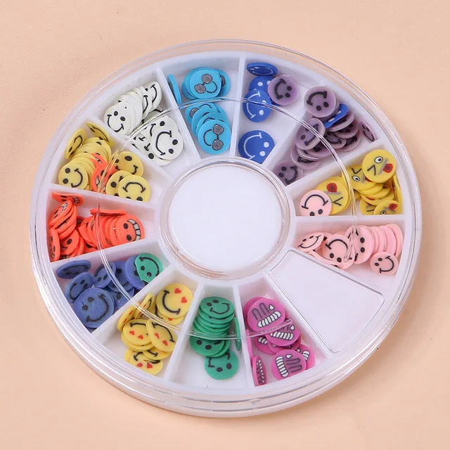 12 разных стилей, слизи, к тому же мягкая Fimo игровое тесто ломтики слайд для кристально чистый слизи, ногти "сделай сам", мобильный Красота порошок в поставки слаймов декоративная обсыпка - Цвет: Smile slices