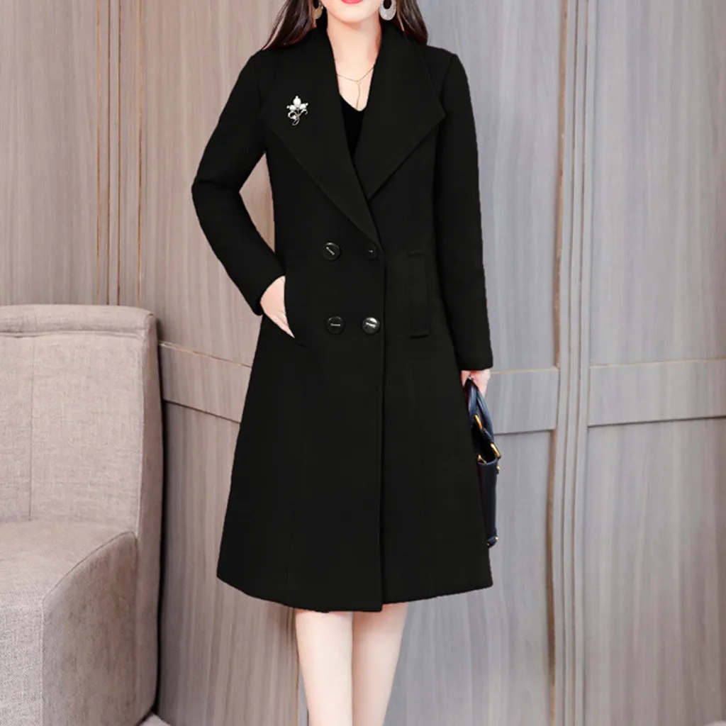 Casaco feminino, шерстяное пальто для женщин, для работы, одноцветное, винтажное, зимнее, для офиса с длинным рукавом, на пуговицах, шерстяное пальто, зимнее пальто для женщин, манто