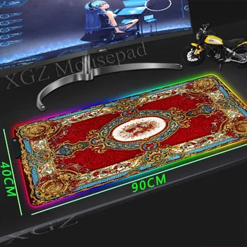 

XGZ Anime Retro Palace Big Red Persian Carpet Large RGB Mouse Pad Lock Edge Office Computer Desk Mat Speed 900x400/800x300 Xxl
