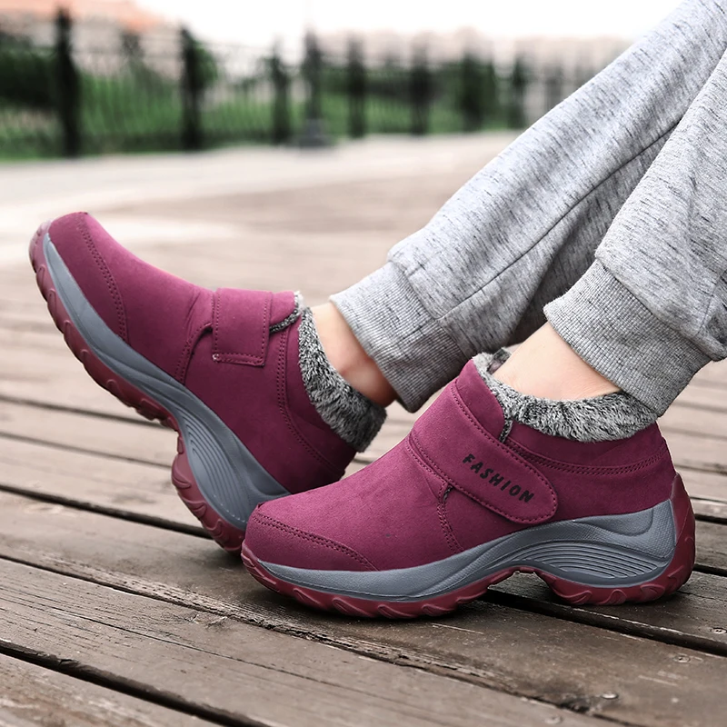 Sapato feminino теннисные туфли женские прошитой подошве; теплые зимние плюшевые тапочки, визуально увеличивающие рост; тренажерного зала спортивная обувь кроссовки; Chaussure Femme; Теплая обувь на резиновой подошве, 5 - Цвет: Jujube