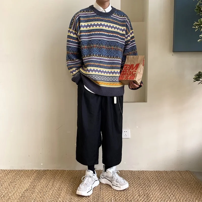Winter Sweater Men Fashion Retro Casual Knit Pullover Men Sweter Clothes Wild Loose Long Sleeve O-neck Sweater Man M-2XL