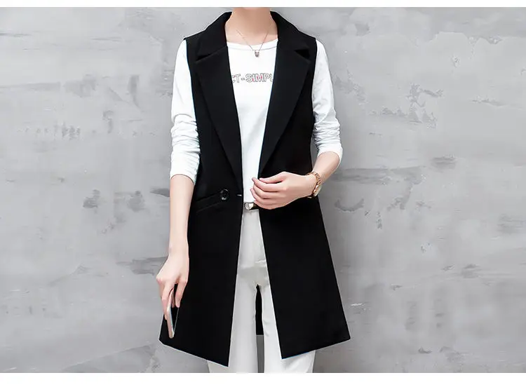 women's down coats & jackets Vest For Women Sleeveless Jacket Coat Long Vest Blazer Formal Work Ladies Office Vintage Lapel Button Slim Suit Waistcoat Female parka coat